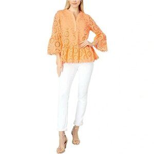 Lilly Pulitzer Bekah Eyelet Blouse Top Orange S